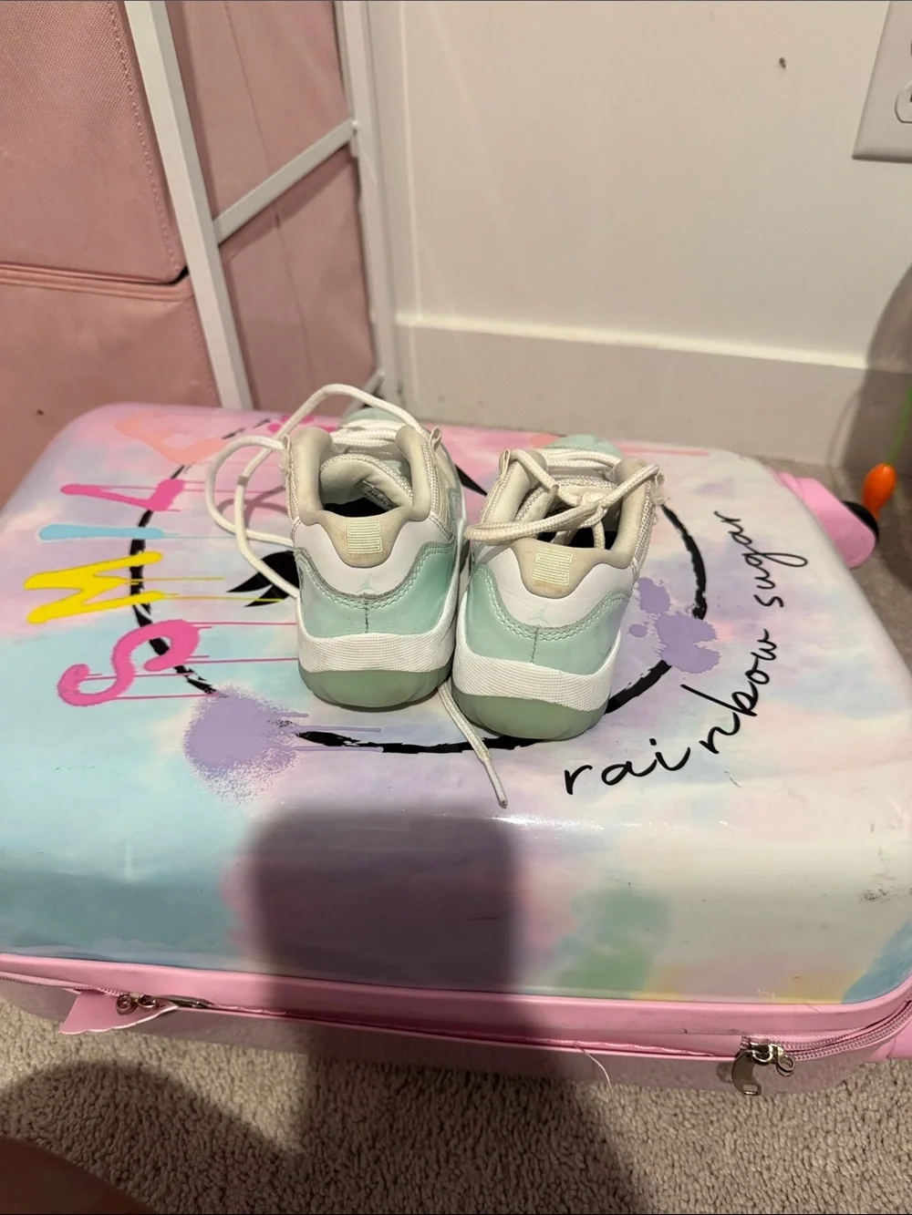 Jordan Kids Mint Green and White Low-Top Sneakers